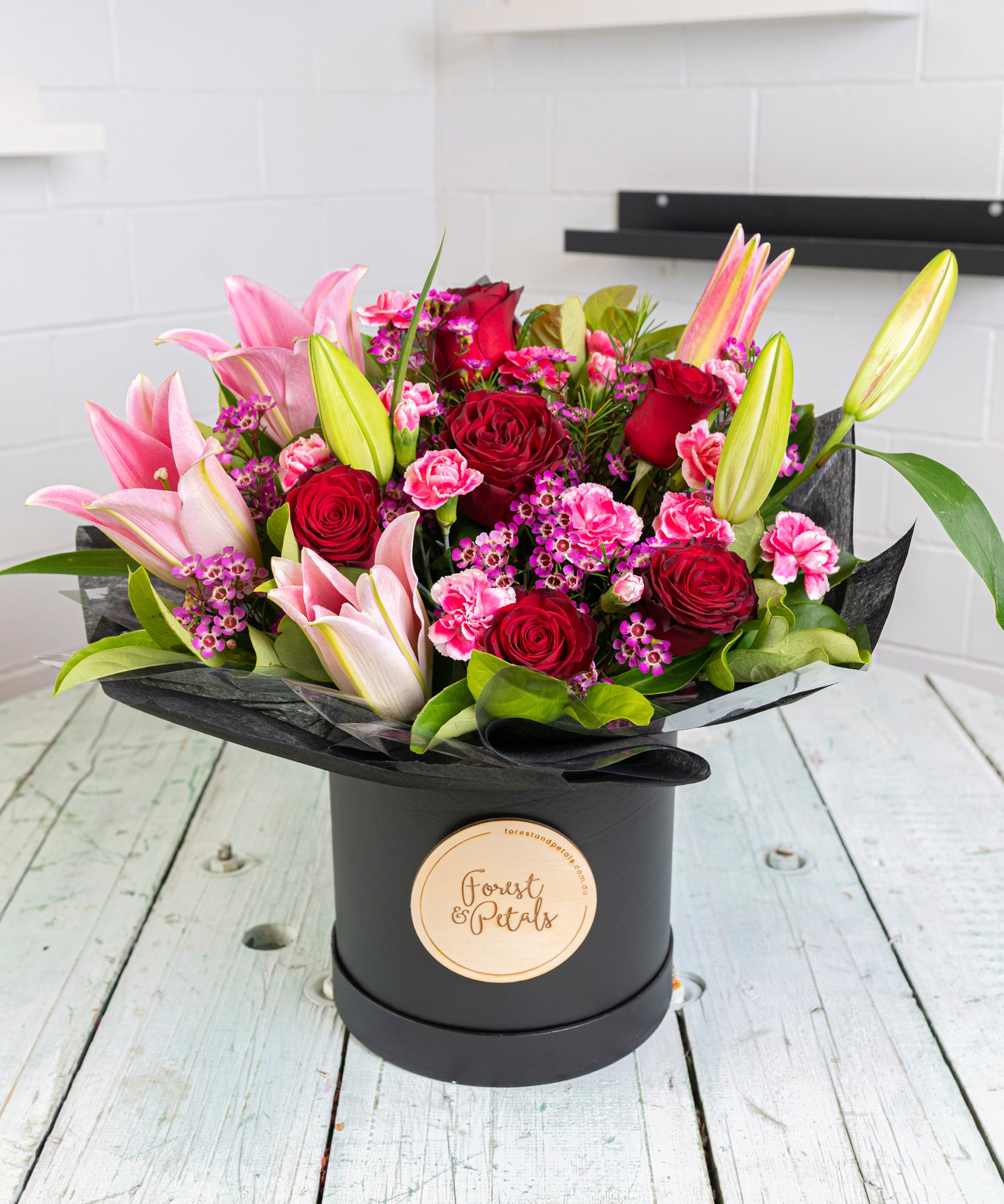 Sweet Valentine Lilies and roses arrangement Valentines day Same